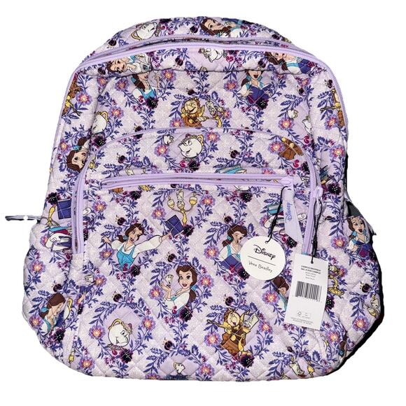 Vera Bradley Disney Belle Purple Floral Campus Backpack Beauty & The Beast New - Picture 1 of 14